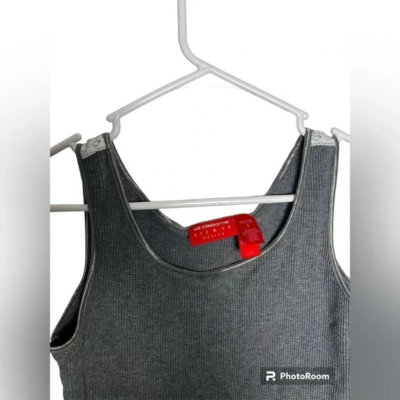 Liz Claiborne Petite Small Gray tank with lace accent on top of each shoulder - Picture 3 of 3